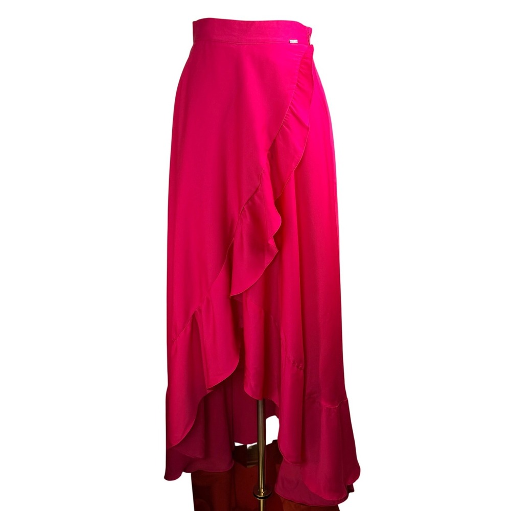 Guess Womens Hot Pink Ruffle Wrap Maxi Skirt High Low W0YD50 WCUN0 Size S